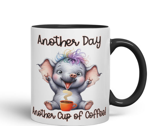 Another Day, Another Cup of Coffee Elephant cat Joke sarkasm Sarcastic Ceramic Coloured Mug Cup for Tea Coffee Hot Brew 330ml 11Oz Gift