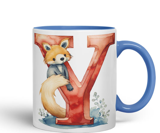 Letter Y mug, Animals Alphabet Letter Y Monogram animal for kids Ceramic Coloured Mug Cup for Tea Coffee Hot brew 330ml 11Oz Gift