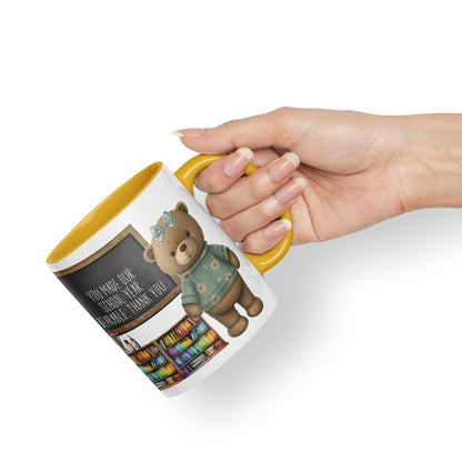 Vixar Teddy Bear Mrs Teacher Gift Women Ceramic Mug Coloured Mug Cup Gift end of School Tea Coffee