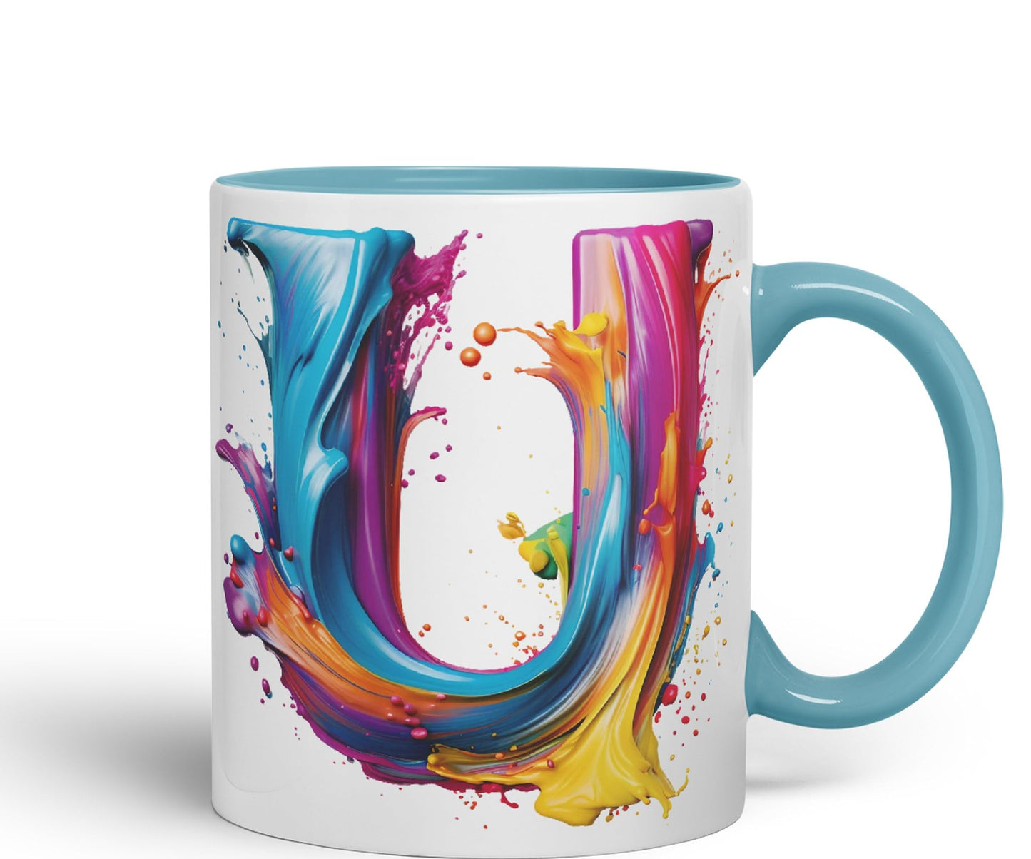 Letter U mug, Alphabet Letter U Monogram watercolour Ceramic Coloured Mug Cup for Tea Coffee Hot brew 330ml 11Oz Gift