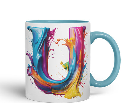 Letter U mug, Alphabet Letter U Monogram watercolour Ceramic Coloured Mug Cup for Tea Coffee Hot brew 330ml 11Oz Gift