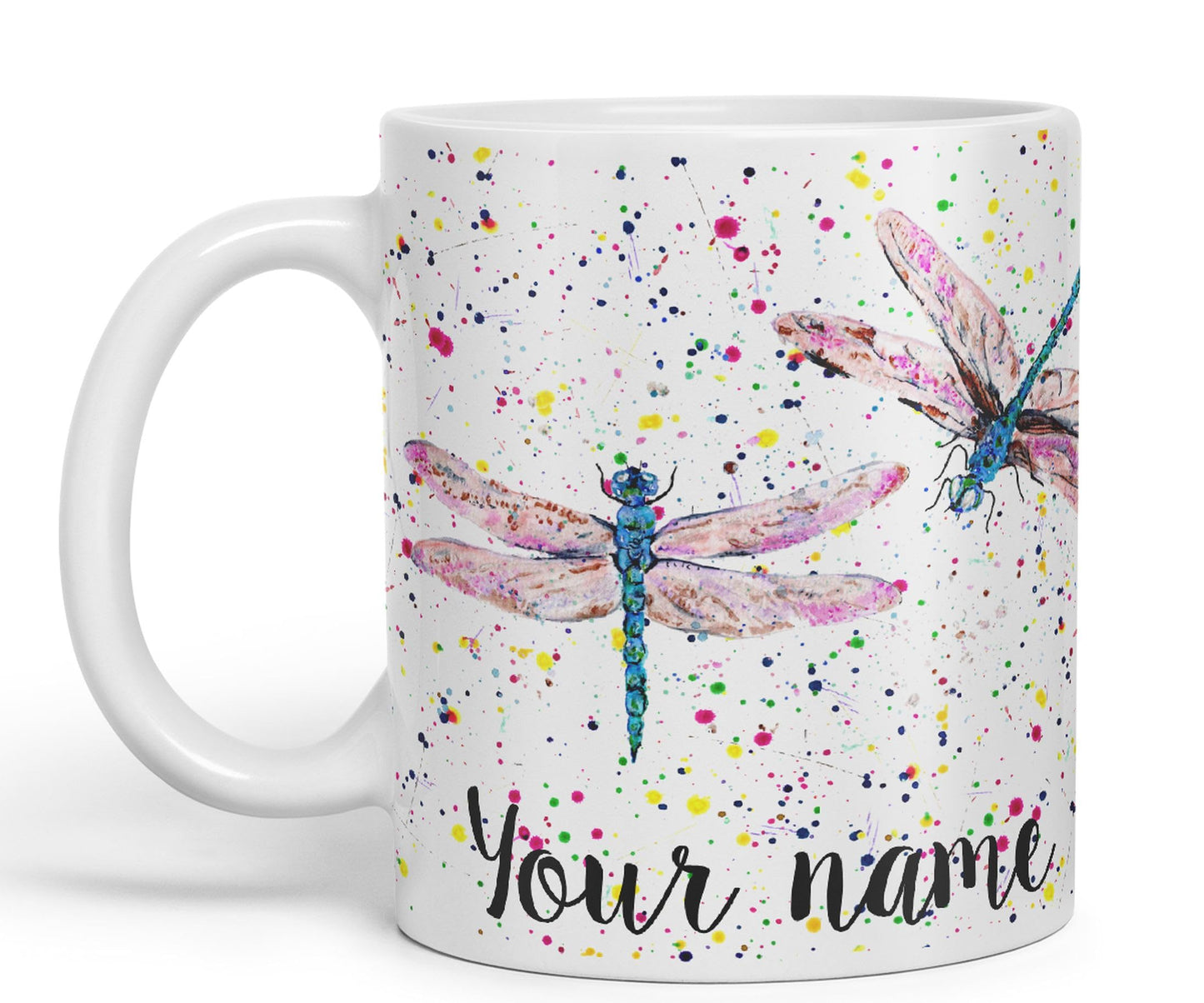 Vixar Personalised with Your Text Dragonflies Dragonfly Insect Animals Watercolour Art Coloured Ceramic Mug Cup Gift 330ml 11oz Custom Work Office Tea Coffee