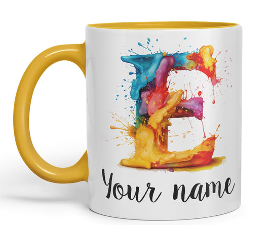 Personalised Letter E mug, Alphabet cusomized custom your Letter E Monogram watercolour Ceramic Coloured Mug Cup for Tea Coffee Hot brew 330ml 11Oz Gift