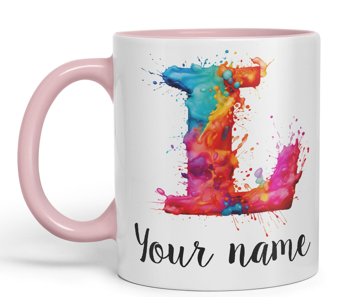 Personalised Letter L mug, Alphabet cusomized custom Letter L Monogram watercolour Ceramic Coloured Mug Cup for Tea Coffee Hot brew 330ml 11Oz Gift