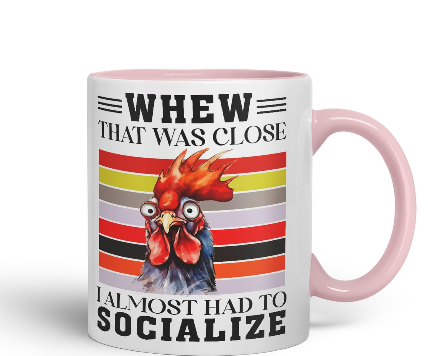 Whew That was Close I Almost had to Socialize Cockorel Rooster Sarcastic Joke Ceramic Coloured Mug Cup for Tea Coffee Hot Brew 330ml 11 Oz