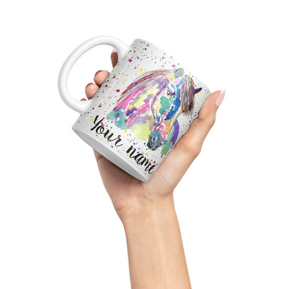 Vixar Personalised with Your Text Pony Small Horse Farm Animals Watercolour Art Coloured Ceramic Mug Cup Gift 330ml 11oz Custom Work Office Tea Coffee (O1)