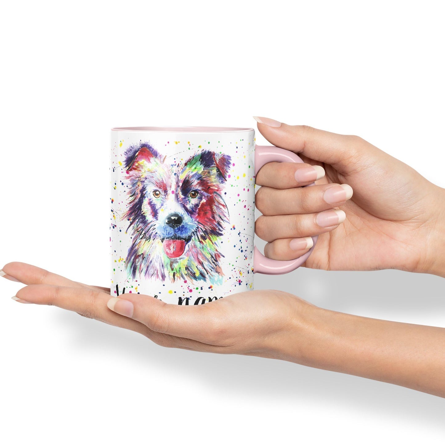 Vixar Personalised with Your Text Border Collie Dog Pet Animal Watercolour Art Coloured Ceramic Mug Cup Gift 330ml 11oz Custom Work Office Tea Coffee