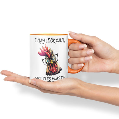 Vixar I May Look Calm.. Chickens Sarcastic Joke Ceramic Coloured Mug Cup for Tea Coffee Hot Brew 330ml 11oz