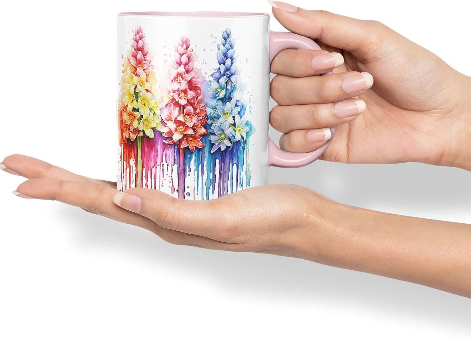 Vixar Hyacinth Perfumed Bloom Mug Coloured Ceramic Mug Cup Gift, 11oz (Pink)