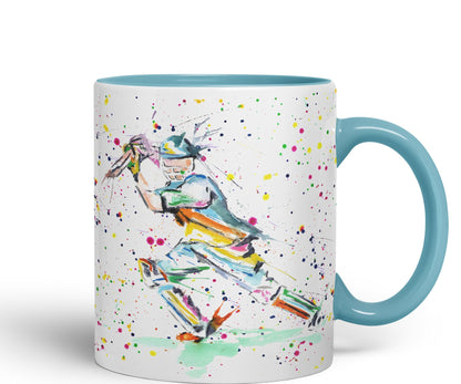 Cricket Sport Sportsmen Watercolour Ceramic Coloured Mug Cup for Tea Coffee Hot brew 330ml 11Oz Gift