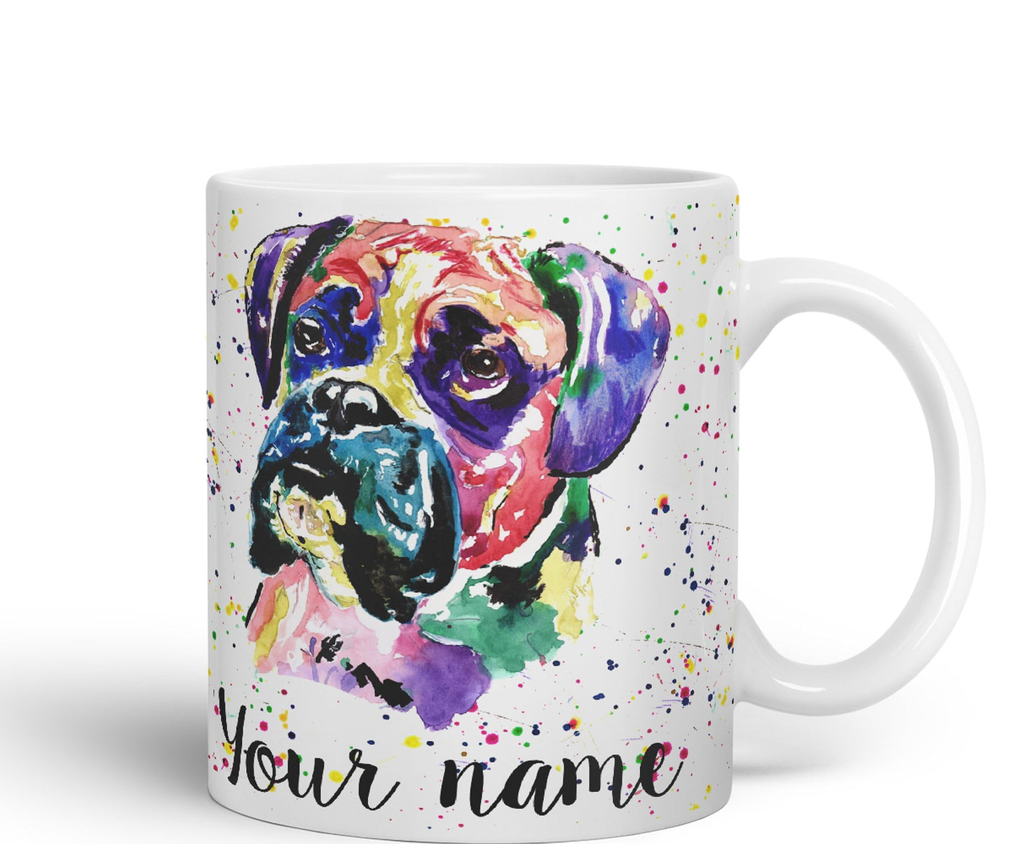 Vixar Personalised with Your Text Boxer Bully Dog Pet Animals Watercolour Art Coloured Ceramic Mug Cup Gift 330ml 11oz Custom Work Office Tea Coffe