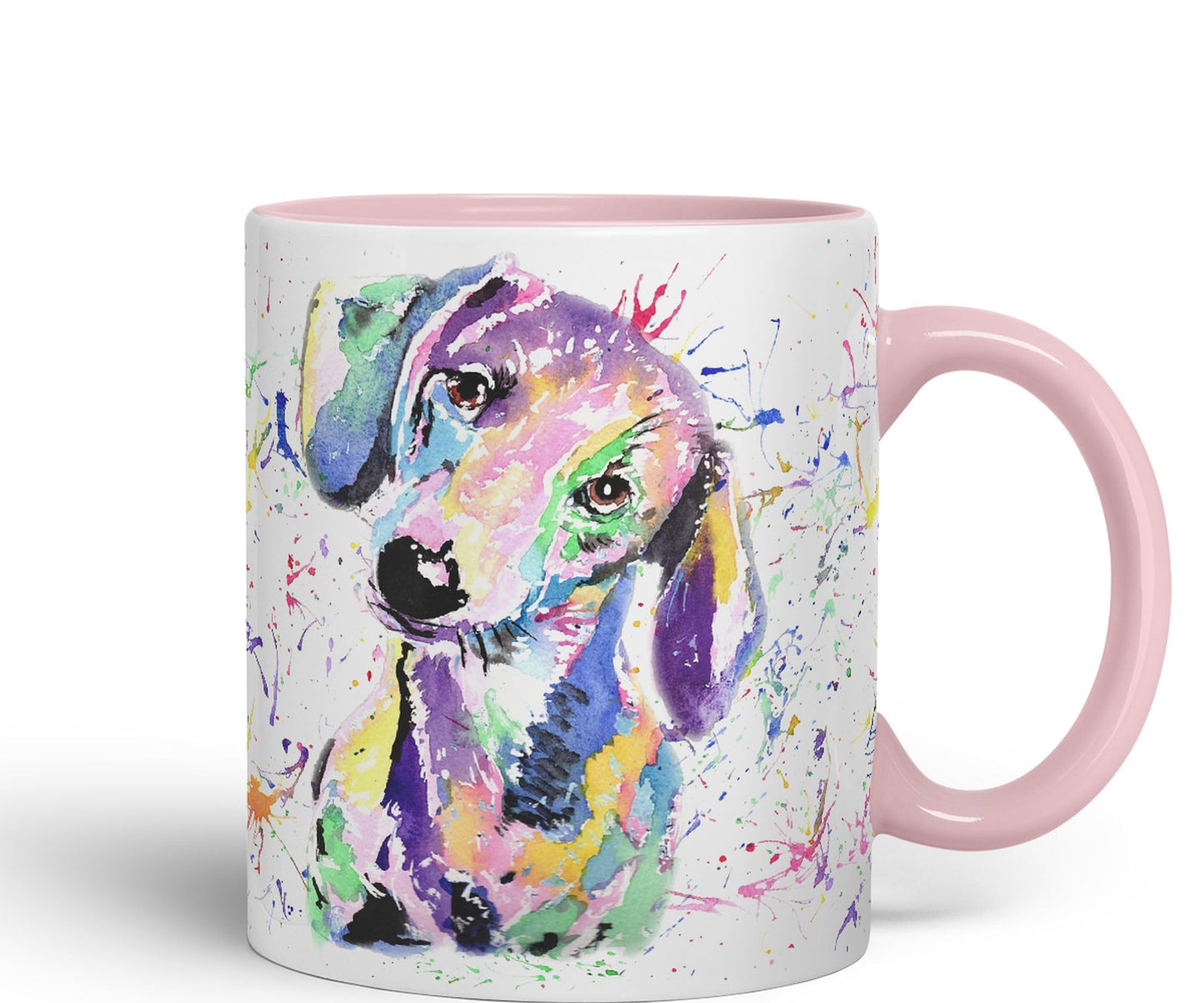 Vixar Dachshund Dog Sausage Wiener Badger Pet Watercolour Rainbow Art Ceramic 330 ml Coloured Mug Cup Gift Birthday Work Office Christmas Tea Coffee