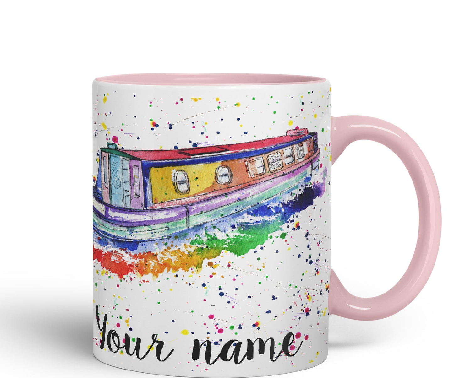 Vixar Personalised with Your Text Narrowboat Canal Boat Watercolour Art Coloured Ceramic Mug Cup Gift 330ml 11oz Custom Work Office Tea Coffee