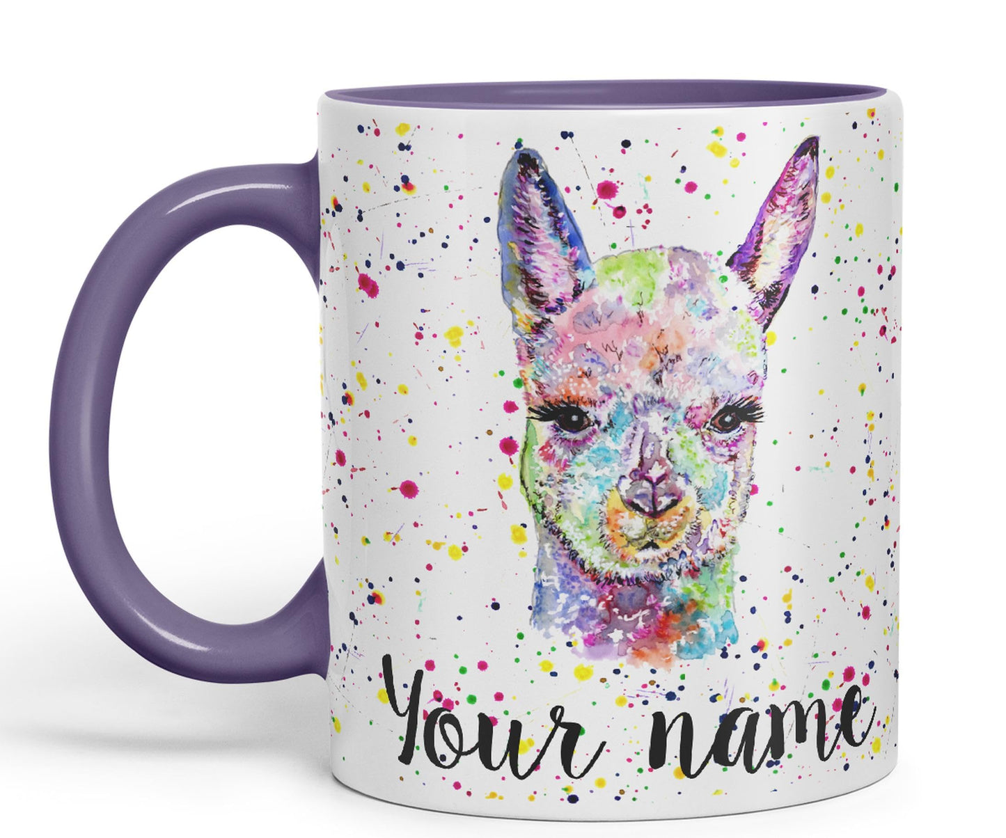 Vixar Personalised with Your Text Alpaca Llama Watercolour Art Coloured Ceramic Mug Cup Gift 330ml 11oz Custom Work Office Tea Coffee