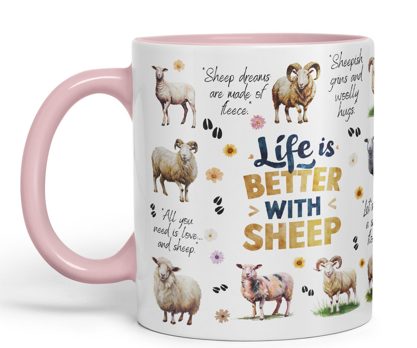 Life Better with Sheep Joke sarkasm Sarcastic Ceramic Coloured Mug Cup for Tea Coffee Hot Brew 330ml 11Oz Gift