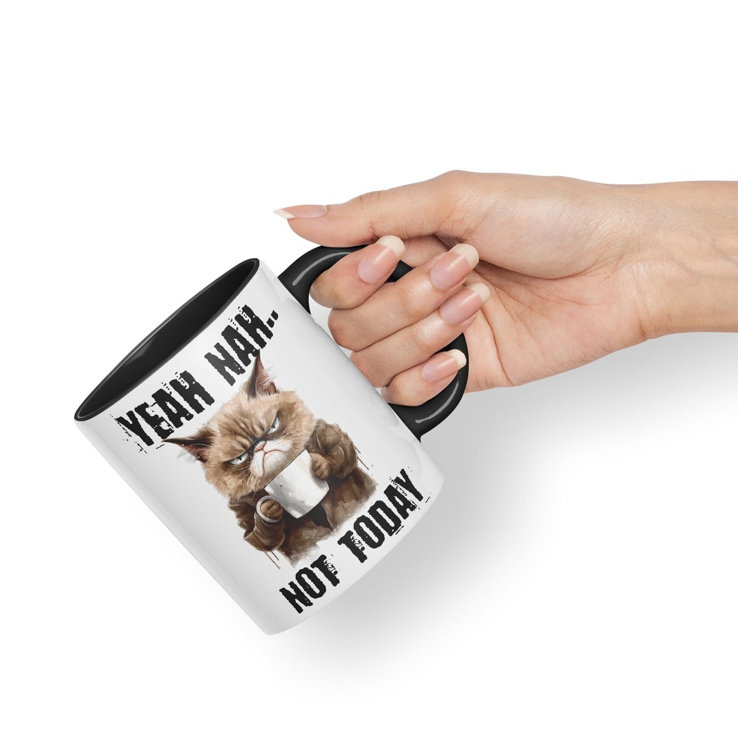 Yeah Nah.. Not Today, Cat Gift Sarcastic Joke Ceramic Coloured Mug Cup for Tea Coffee Hot Brew 330ml 11Oz
