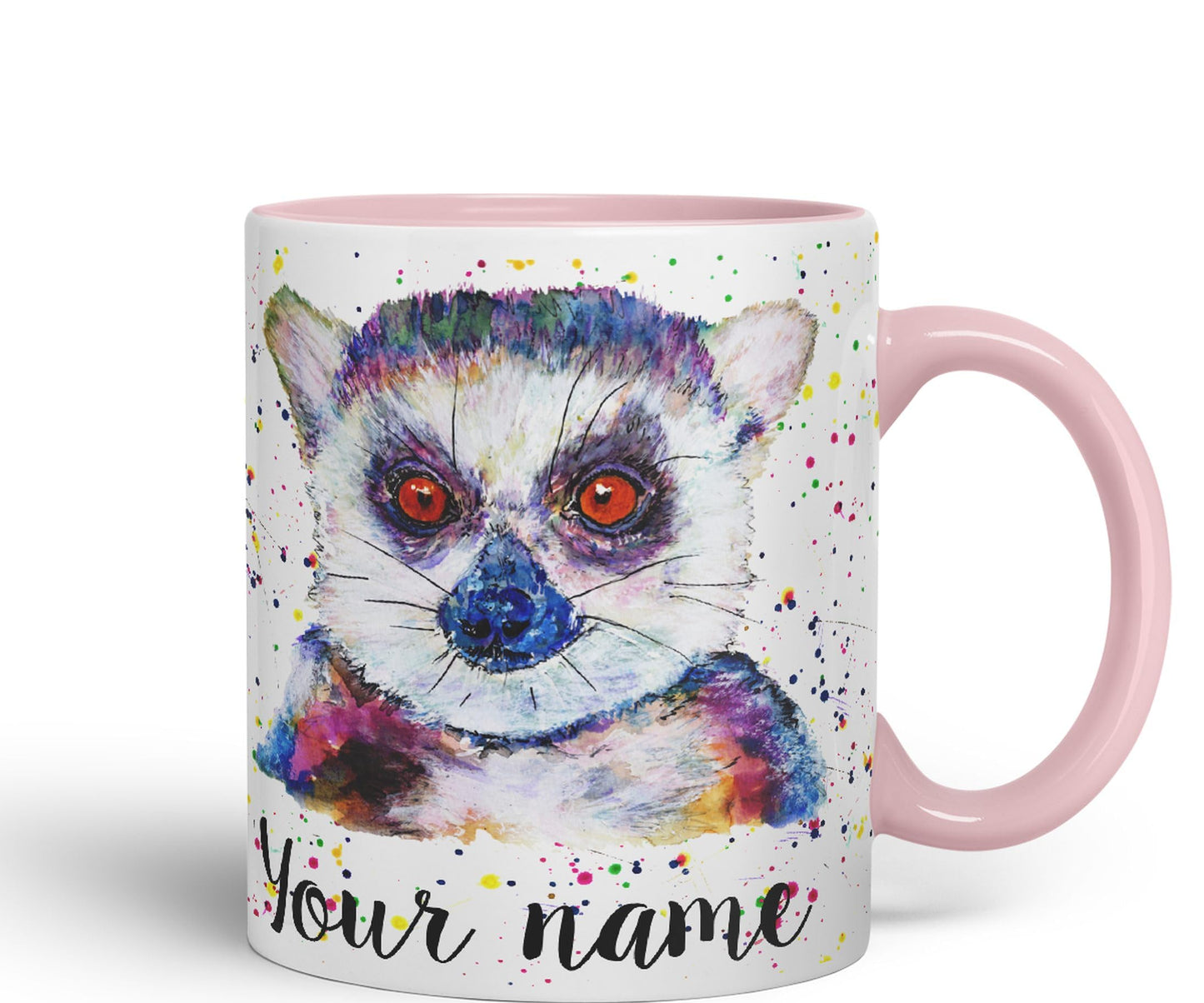 Vixar Personalised with Your Text Lemur Animals Watercolour Art Coloured Ceramic Mug Cup Gift 330ml 11oz Custom Work Office Tea Coffee