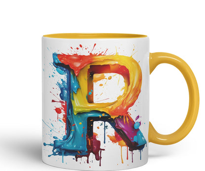 Letter R mug, Alphabet Letter R Monogram watercolour Ceramic Coloured Mug Cup for Tea Coffee Hot brew 330ml 11Oz Gift