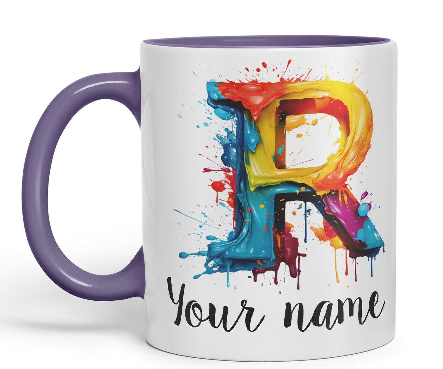 Personalised Letter R mug, Alphabet cusomized custom Letter R Monogram watercolour Ceramic Coloured Mug Cup for Tea Coffee Hot brew 330ml 11Oz Gift