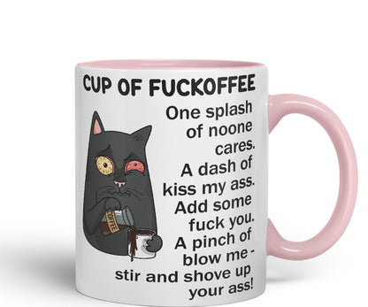 Cup of Fuckoffee, one Splash on Noone Cares cat Sarcastic Joke Ceramic Coloured Mug Cup for Tea Coffee Hot Brew 330ml 11Oz