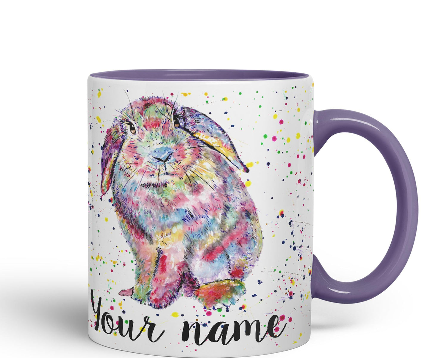 Vixar Personalised with Your Text Lop Rabbit Bunny Eared Watercolour Art Coloured Ceramic Mug Cup Gift 330ml 11oz Custom Work Office Tea Coffee