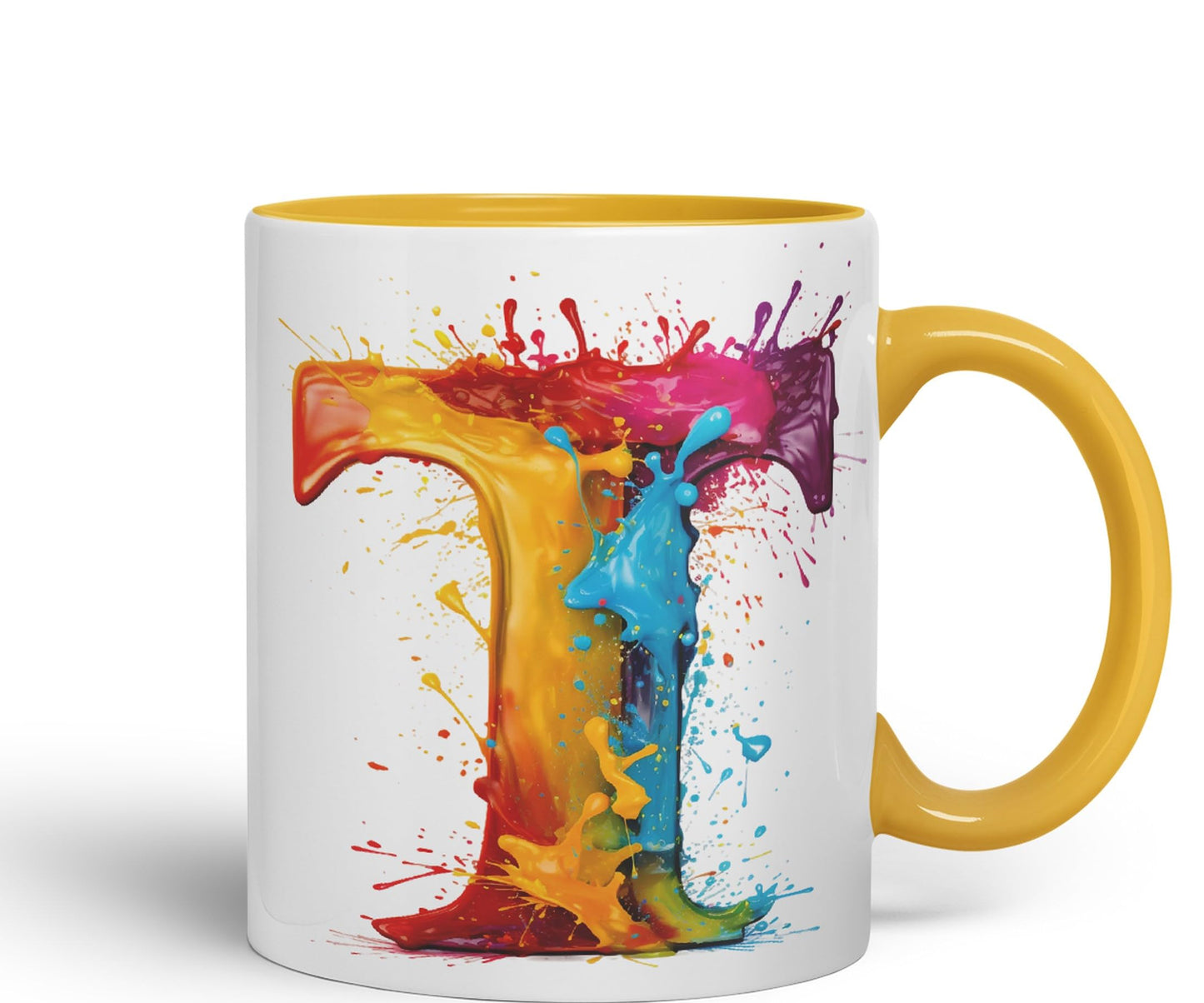 Letter T mug, Alphabet Letter T Monogram watercolour Ceramic Coloured Mug Cup for Tea Coffee Hot brew 330ml 11Oz Gift