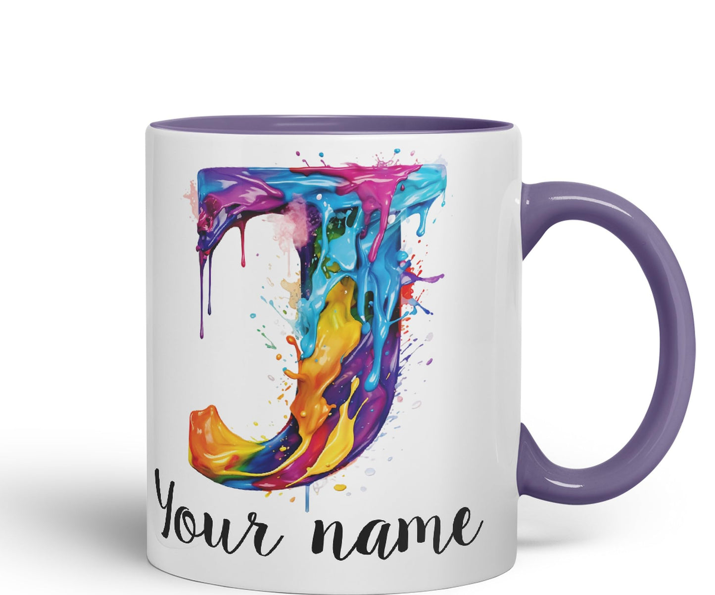 Personalised Letter J mug, Alphabet cusomized custom Letter J Monogram watercolour Ceramic Coloured Mug Cup for Tea Coffee Hot brew 330ml 11Oz Gift