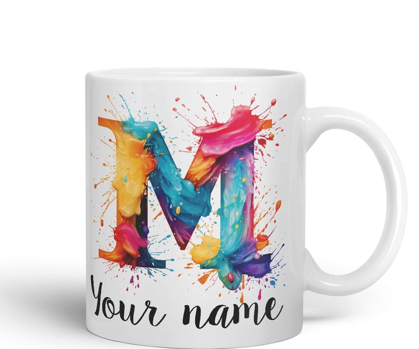 Personalised Letter M mug, Alphabet cusomized custom Letter M Monogram watercolour Ceramic Coloured Mug Cup for Tea Coffee Hot brew 330ml 11Oz Gift