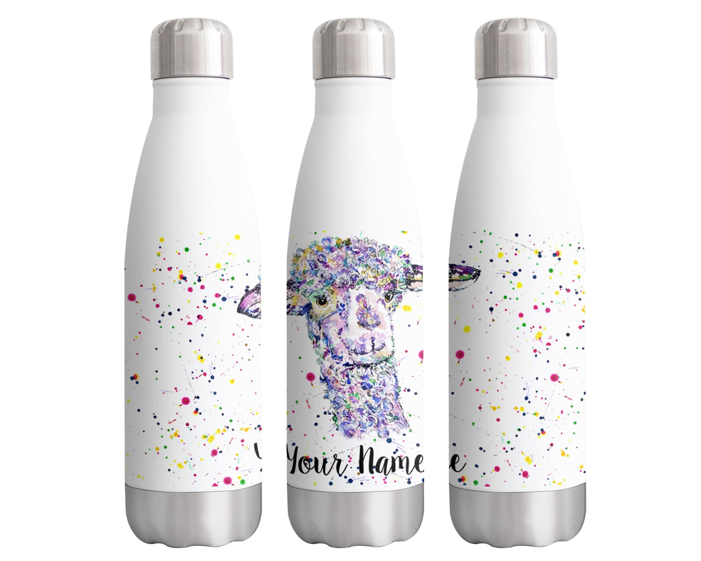 Vixar llama Personalised Custom Bottle with your Text/name alpaca lama animals Watercolour Bottle Double Wall Insulated Stainless Steel Sport Drinks 500ml