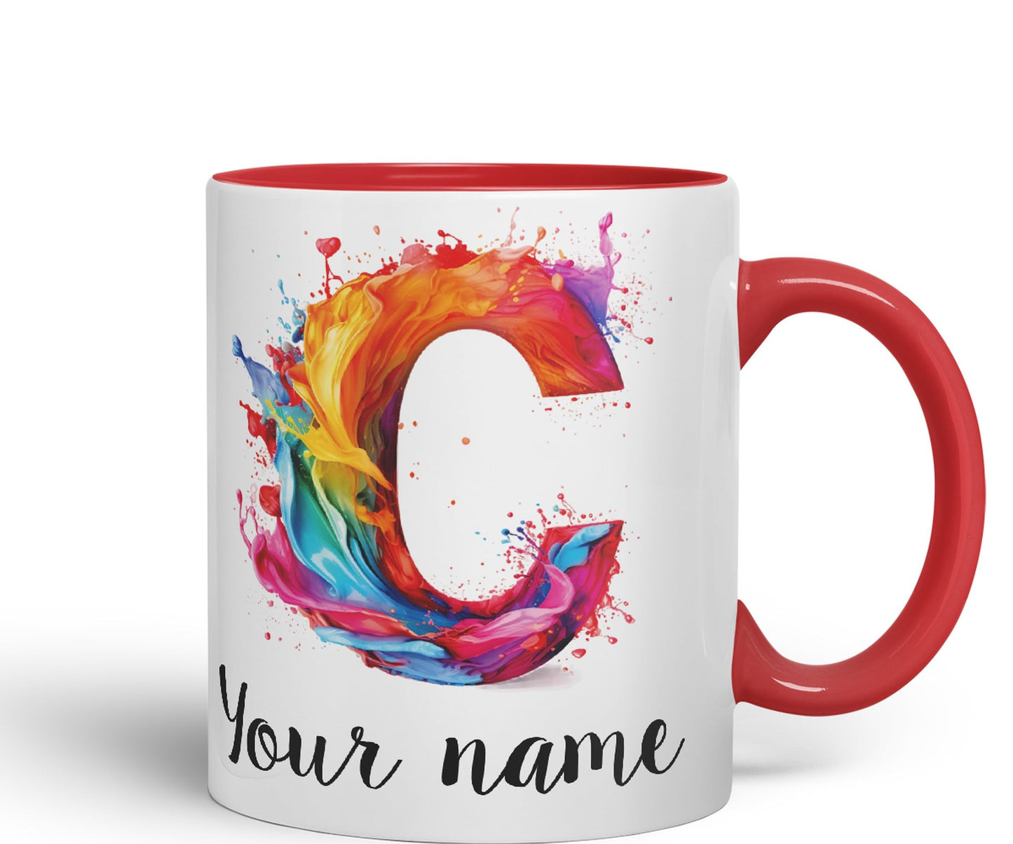 Personalised Letter C mug, Alphabet cusomized custom your Letter C Monogram watercolour Ceramic Coloured Mug Cup for Tea Coffee Hot brew 330ml 11Oz Gift