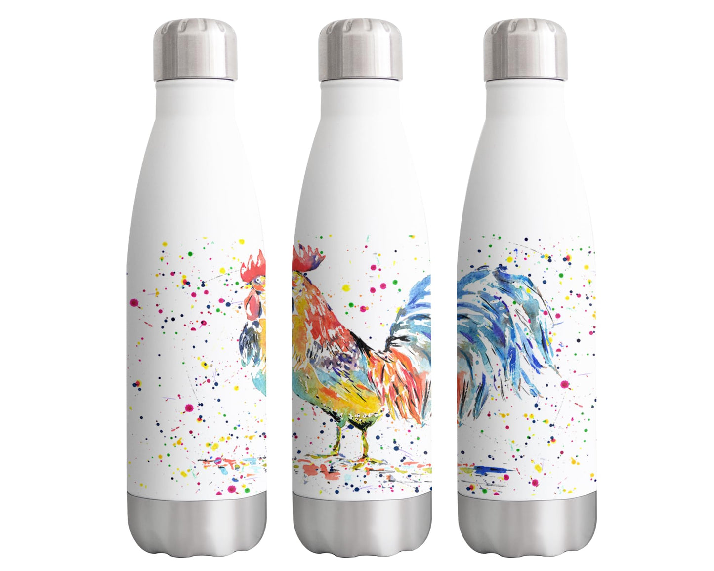 Vixar Cockerel chicken Hen farm Animals Watercolour Bottle double Wall insulated Stainless steel sport Drinks 500ml