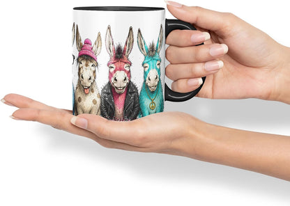 Vixar Funny Donkey Mug – Cute Donkey Animal Coloured Ceramic Mug Cup Gift, 11oz (Black)