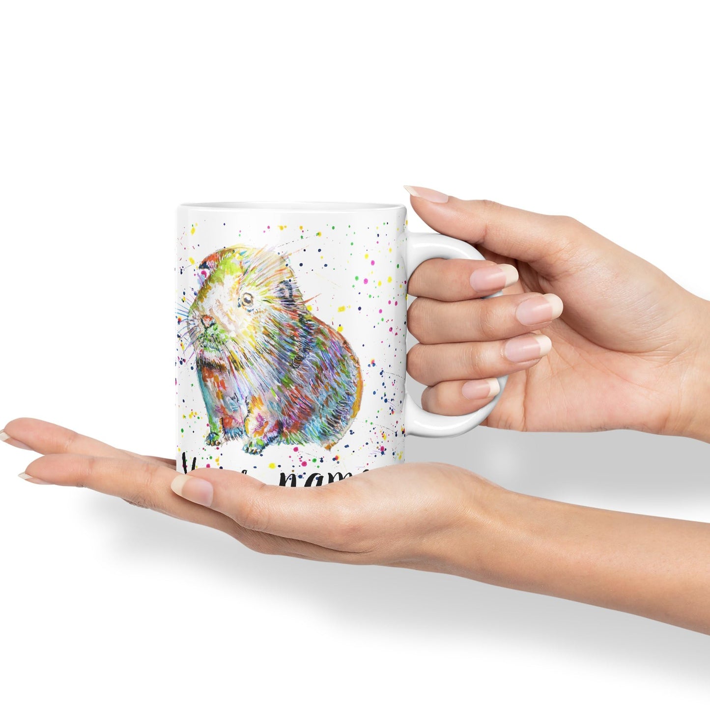 Vixar Personalised with Your Text Guinea Pig Short Haired Pet Watercolour Art Coloured Ceramic Mug Cup Gift 330ml 11oz Custom Work Office Tea Coffee