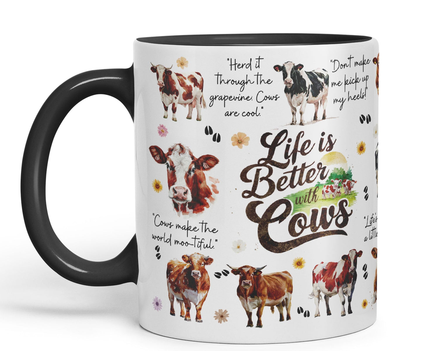 Life Better with Cows Joke sarkasm Sarcastic Ceramic Coloured Mug Cup for Tea Coffee Hot Brew 330ml 11Oz Gift