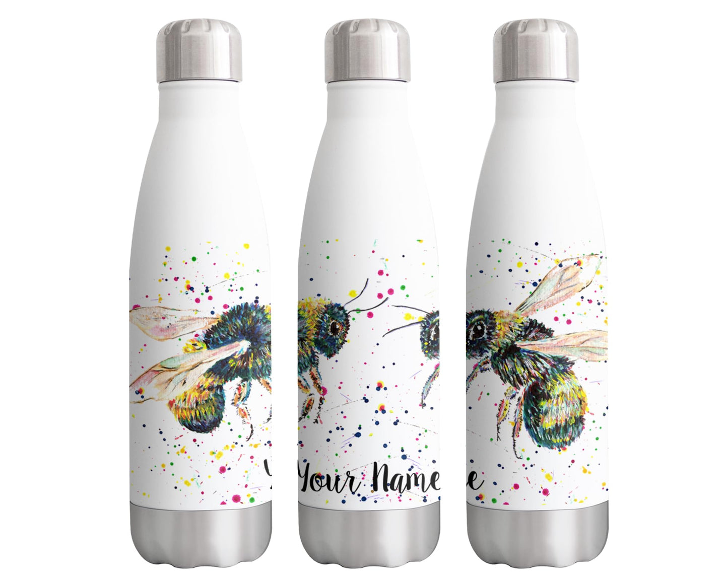 Bees Bee Personalised Custom Bottle with Your Text/Name Honetcomb wildlifeWatercolour Animals Bottle Double Wall Insulated Stainless Steel Sport Drinks 500ml