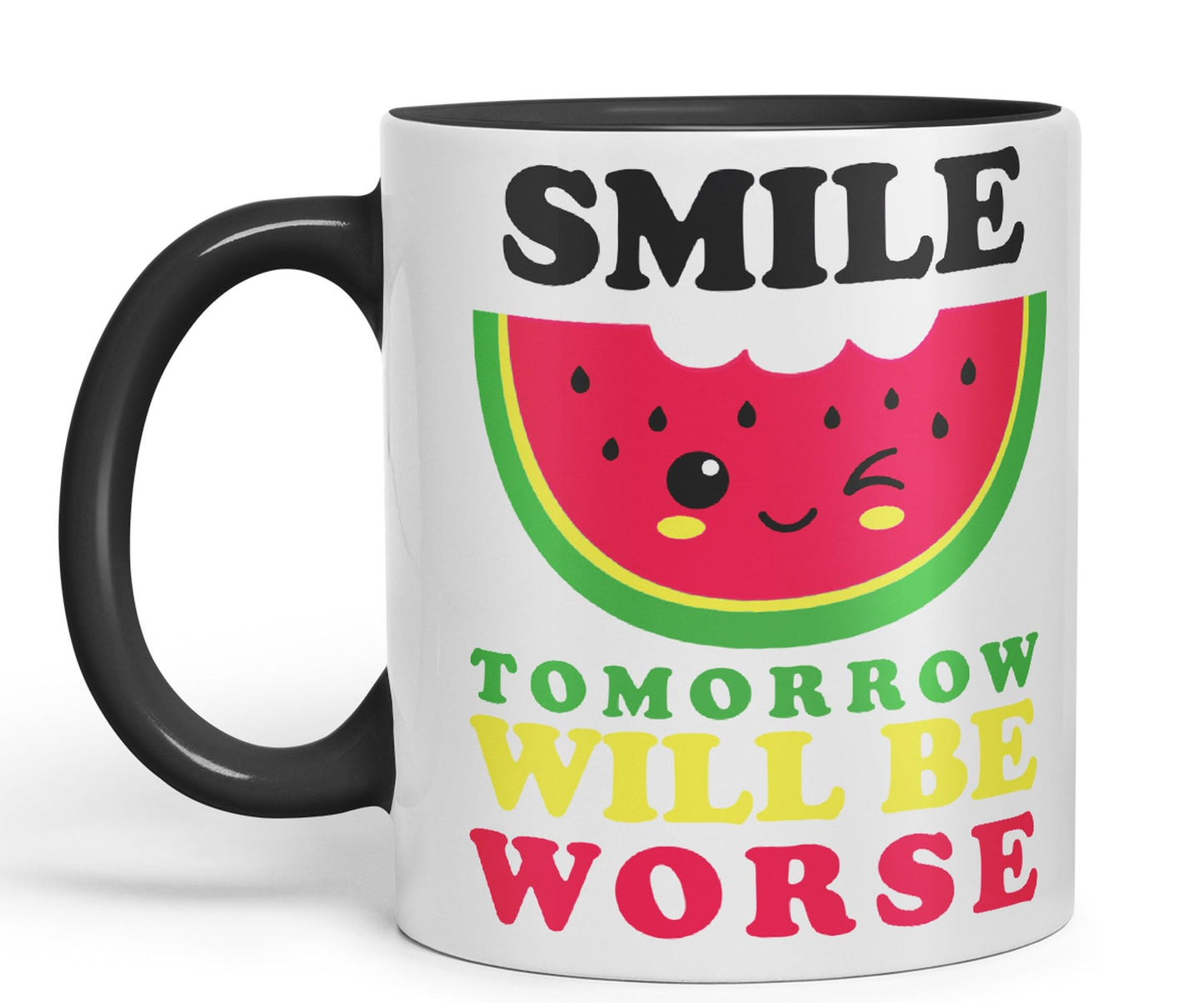 Vixar Smile Tomorrow Will be Worse Joke Ceramic Coloured Mug Cup Gift Tea Coffee Christmas Office Home Work