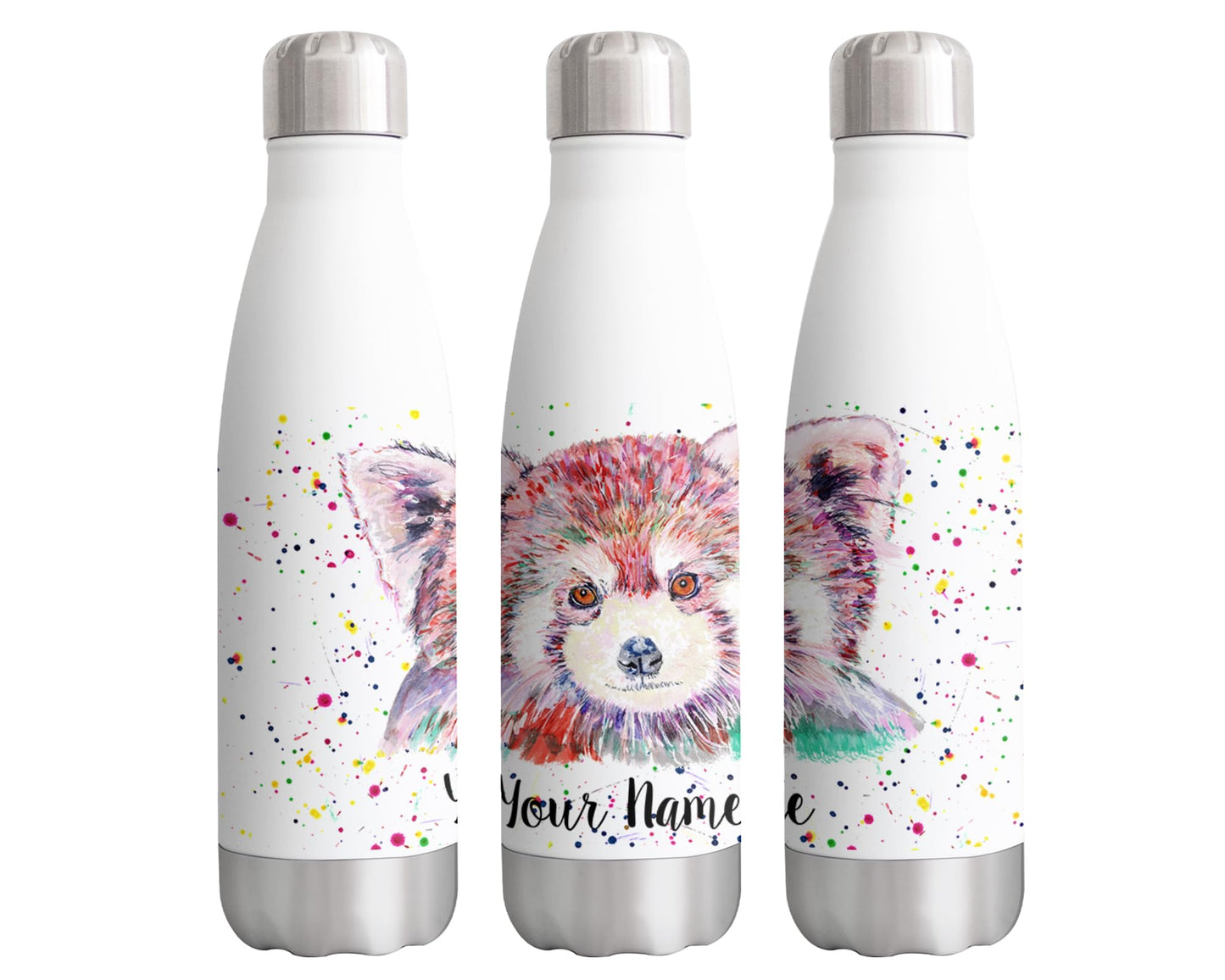 Red Panda Personalised Custom Bottle with Your Text/Name Watercolour Bear Animals Bottle Double Wall Insulated Stainless Steel Sport Drinks 500ml