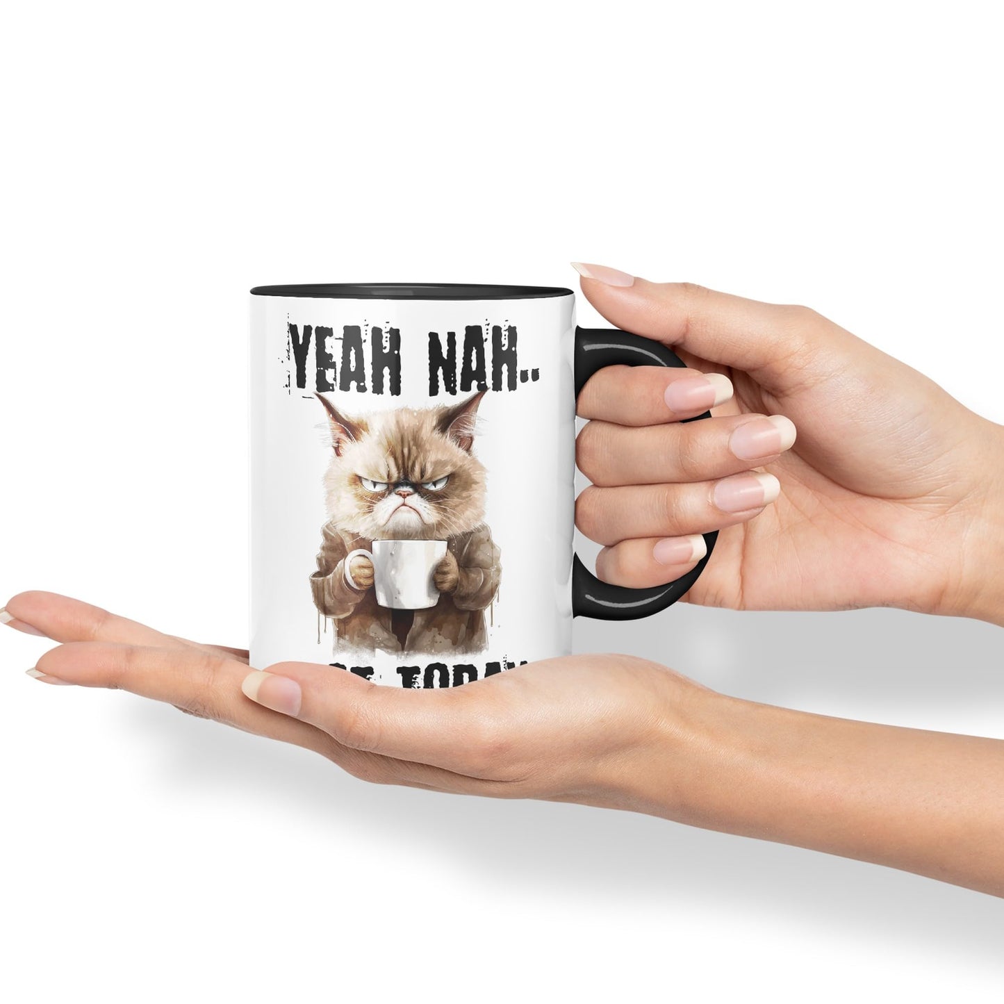 Yeah Nah.. Not Today, Cat Gift Sarcastic Joke Ceramic Coloured Mug Cup for Tea Coffee Hot Brew 330ml 11Oz