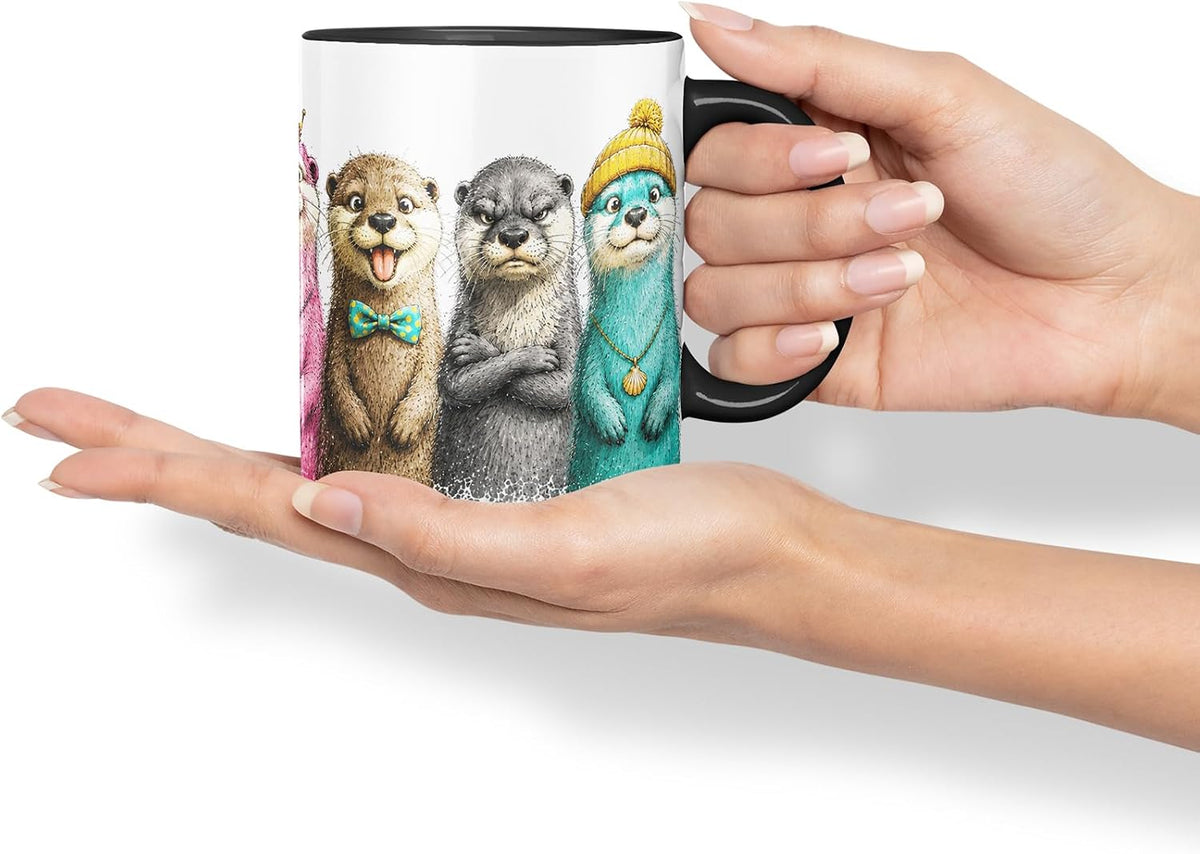 Vixar Otter Mug – Cute Otter Coloured Ceramic Mug Cup Gift, 11oz (Black)