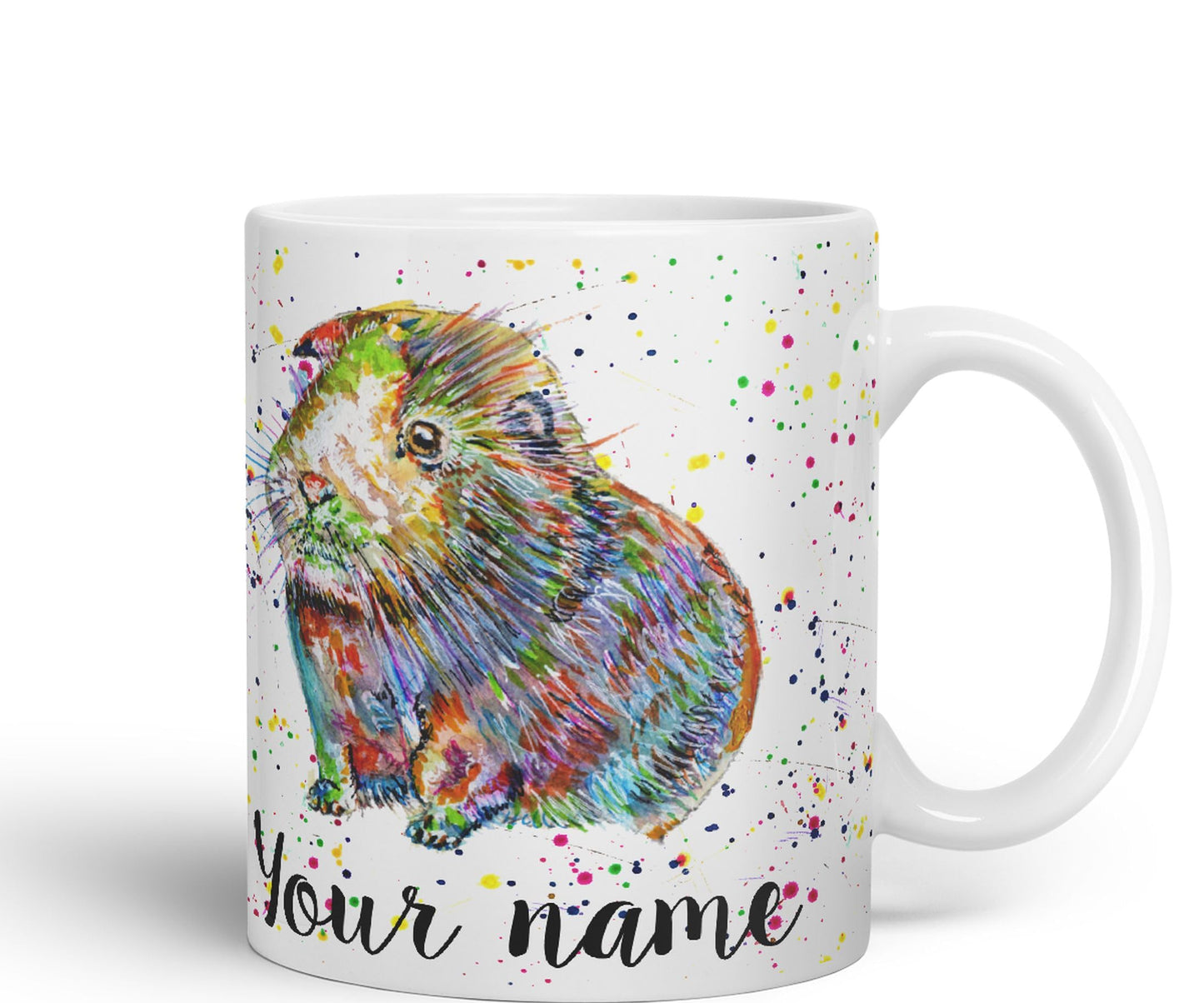 Vixar Personalised with Your Text Guinea Pig Short Haired Pet Watercolour Art Coloured Ceramic Mug Cup Gift 330ml 11oz Custom Work Office Tea Coffee