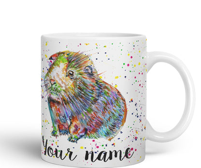 Vixar Personalised with Your Text Guinea Pig Short Haired Pet Watercolour Art Coloured Ceramic Mug Cup Gift 330ml 11oz Custom Work Office Tea Coffee