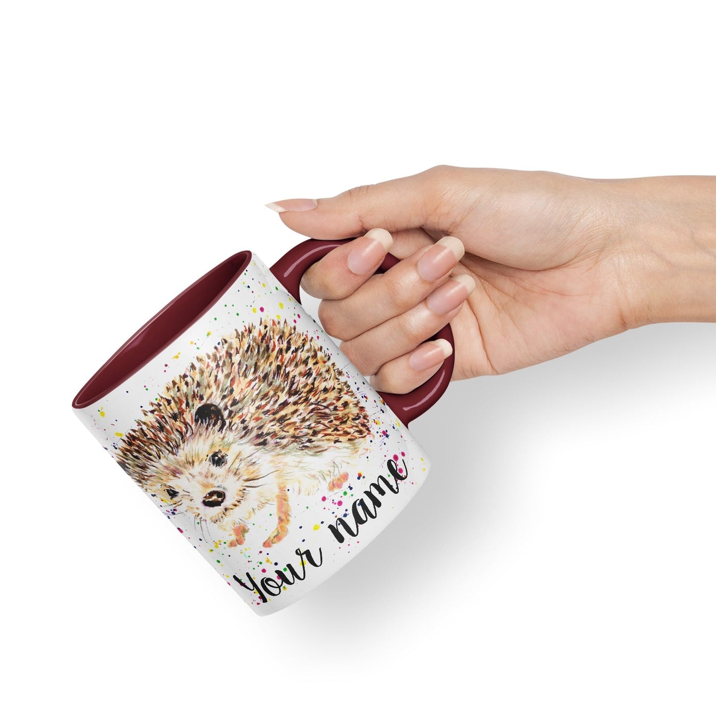 Vixar Personalised with Your Text Hedgehog British Wildlife Watercolour Art Coloured Ceramic Mug Cup Gift 330ml 11oz Custom Work Office Tea Coffee (h2)