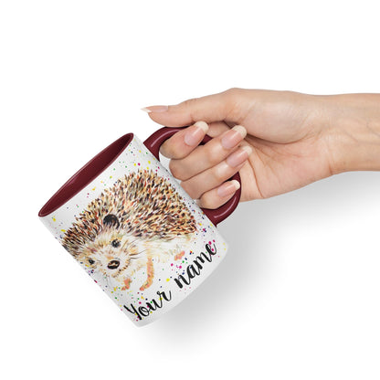Vixar Personalised with Your Text Hedgehog British Wildlife Watercolour Art Coloured Ceramic Mug Cup Gift 330ml 11oz Custom Work Office Tea Coffee (h2)