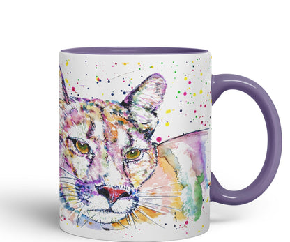 Vixar Cougar Big Cat Animals Watercolour Art Coloured 330 ml Mug Cup Gift Birthday Work Office Tea Coffee
