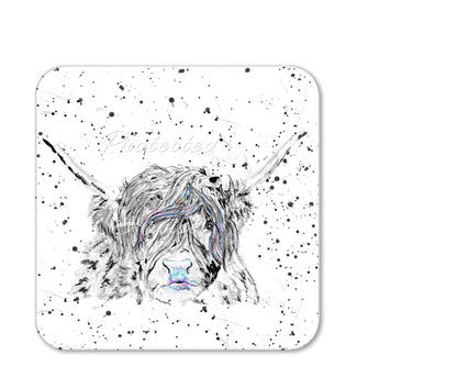 Coaster Highland Cow Scottish Farm Black white Animals Coasters Watercolour Art Gift Work Office Dining Tea coffee