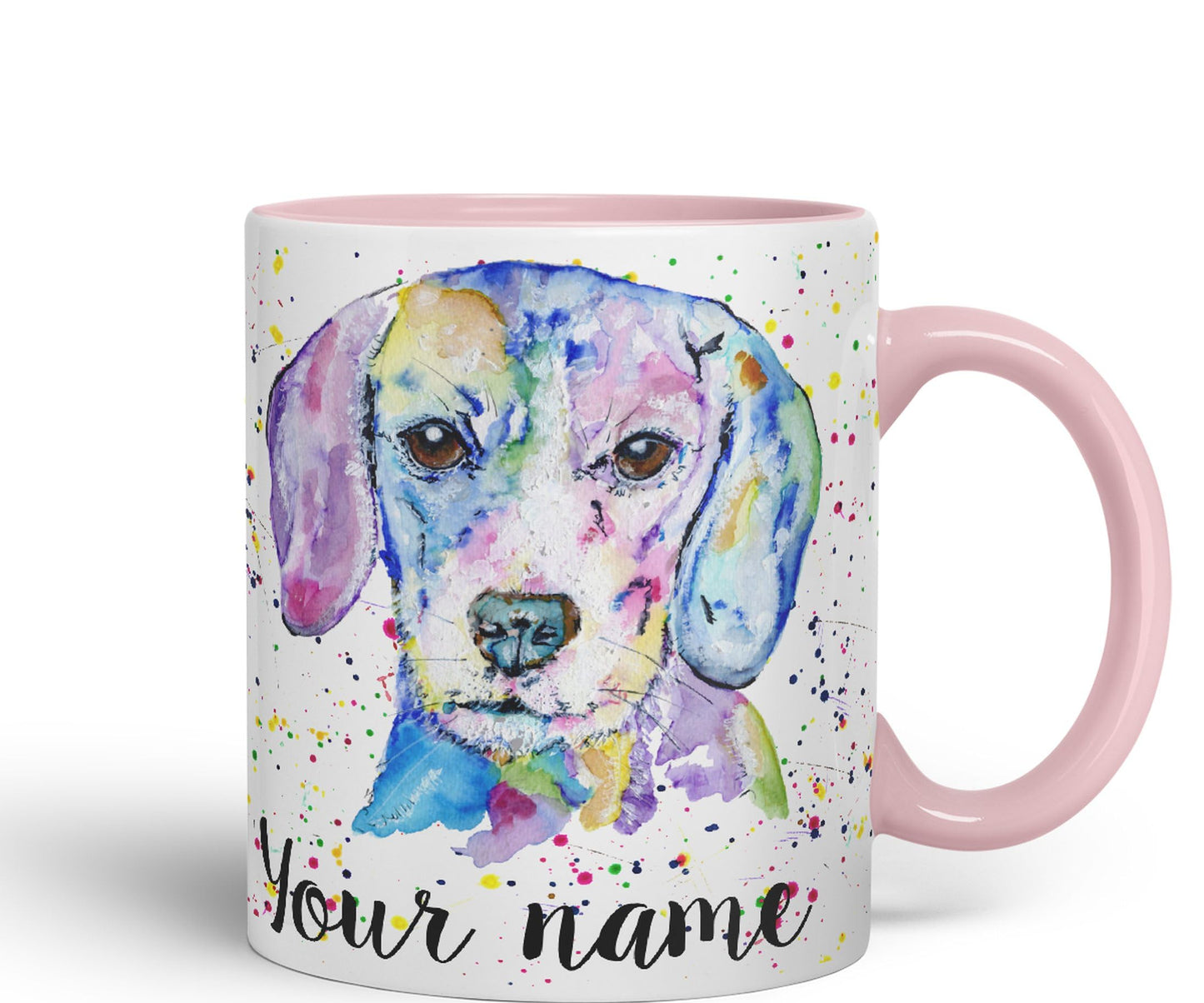 Vixar Personalised with Your Text Beagle Hound hounting Dog Pet Watercolour Art Coloured Ceramic Mug Cup Gift 330ml 11oz Custom Work Office Tea Coffee