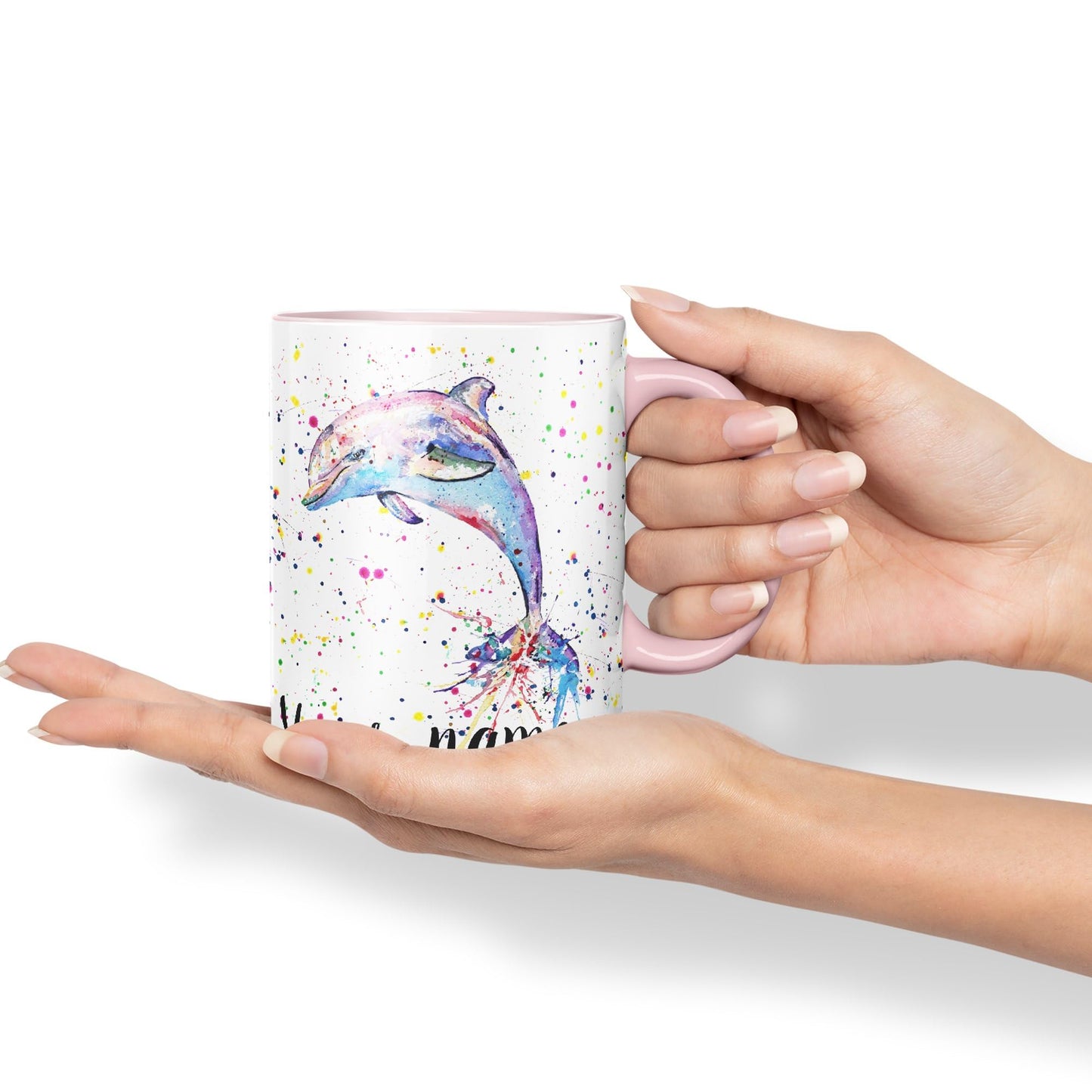 Vixar Personalised with Your Text Dolphin Sea Animal Watercolour Art Coloured Ceramic Mug Cup Gift 330ml 11oz Custom Work Office Tea Coffee