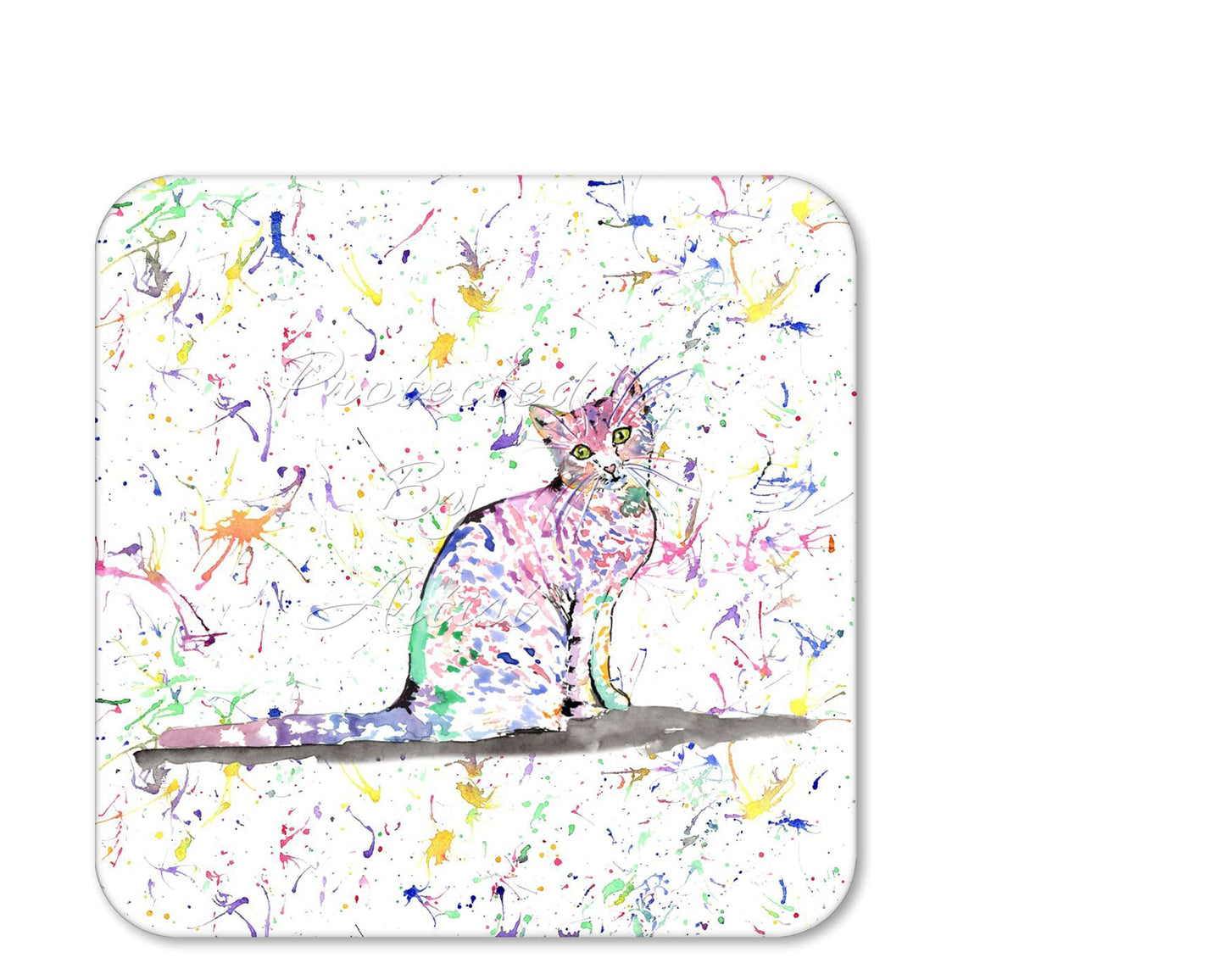 Coaster Cat Kitten Feline Pet Animals Coasters Watercolour Art Gift Work Office Dining Tea coffee