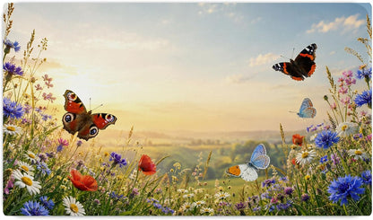 Vixar Wildflower Butterflies Large Desk Mat – Garden Nature Fabric Mouse Pad with 3mm Non-Slip Rubber Base, 600 x 350mm