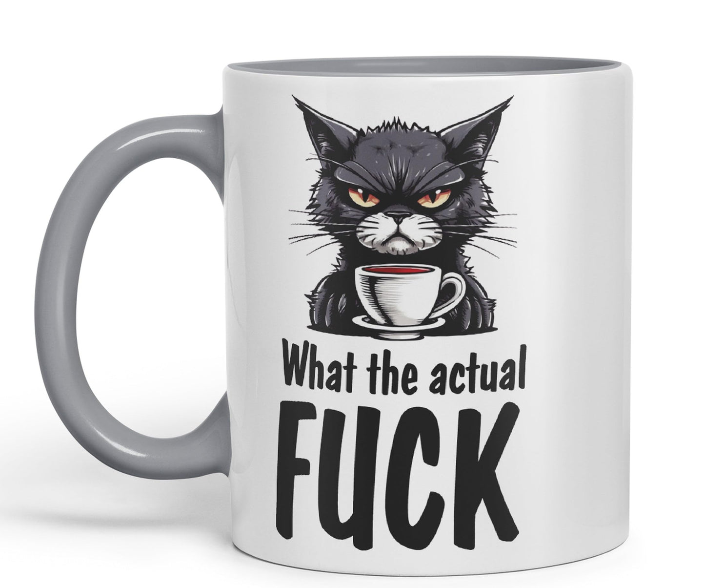 What The Actual F… Cat Kitten Joke sarkasm Sarcastic Ceramic Coloured Mug Cup for Tea Coffee Hot Brew 330ml 11Oz Gift